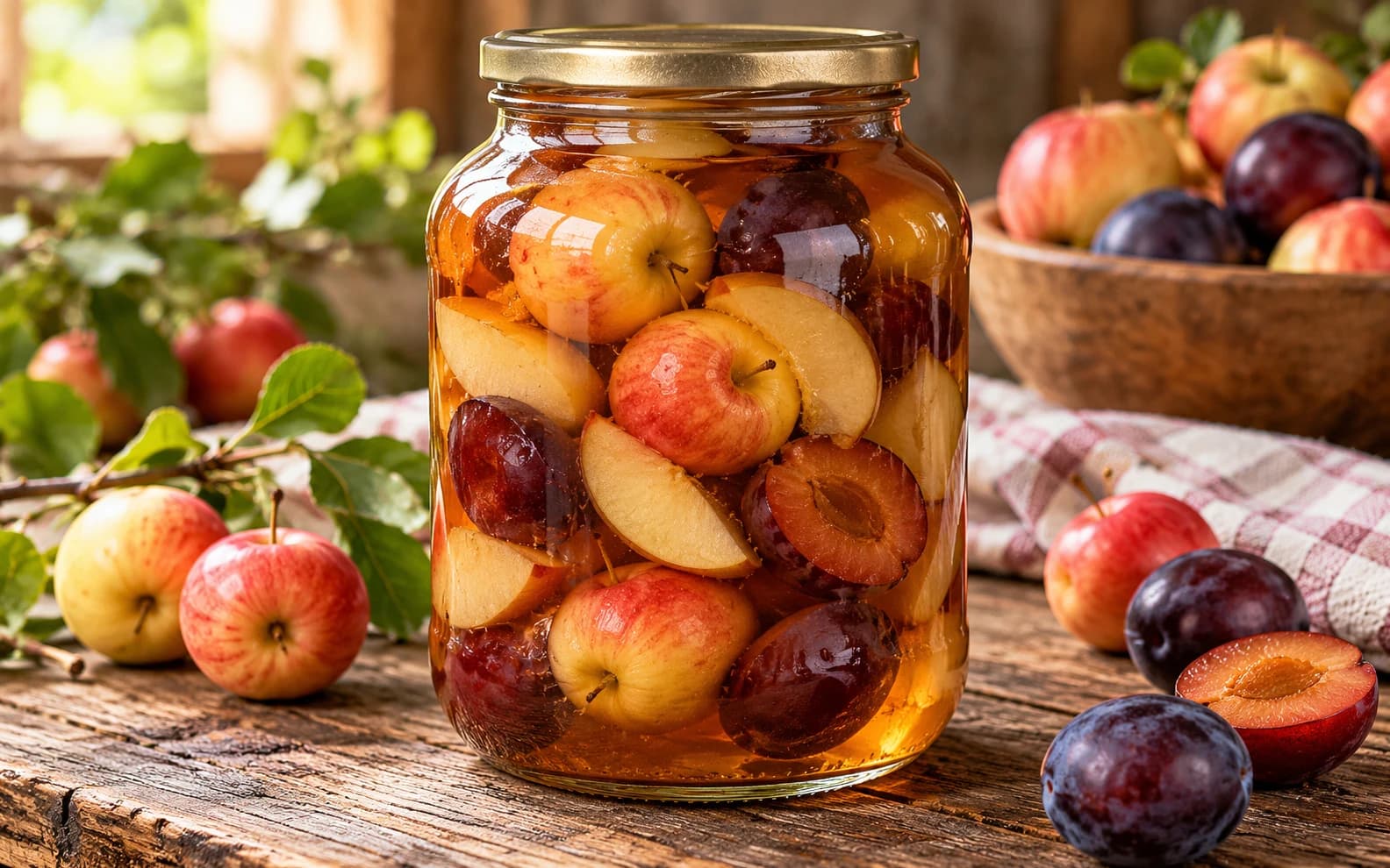 Ассорти из ранеток с яблоками и сливами