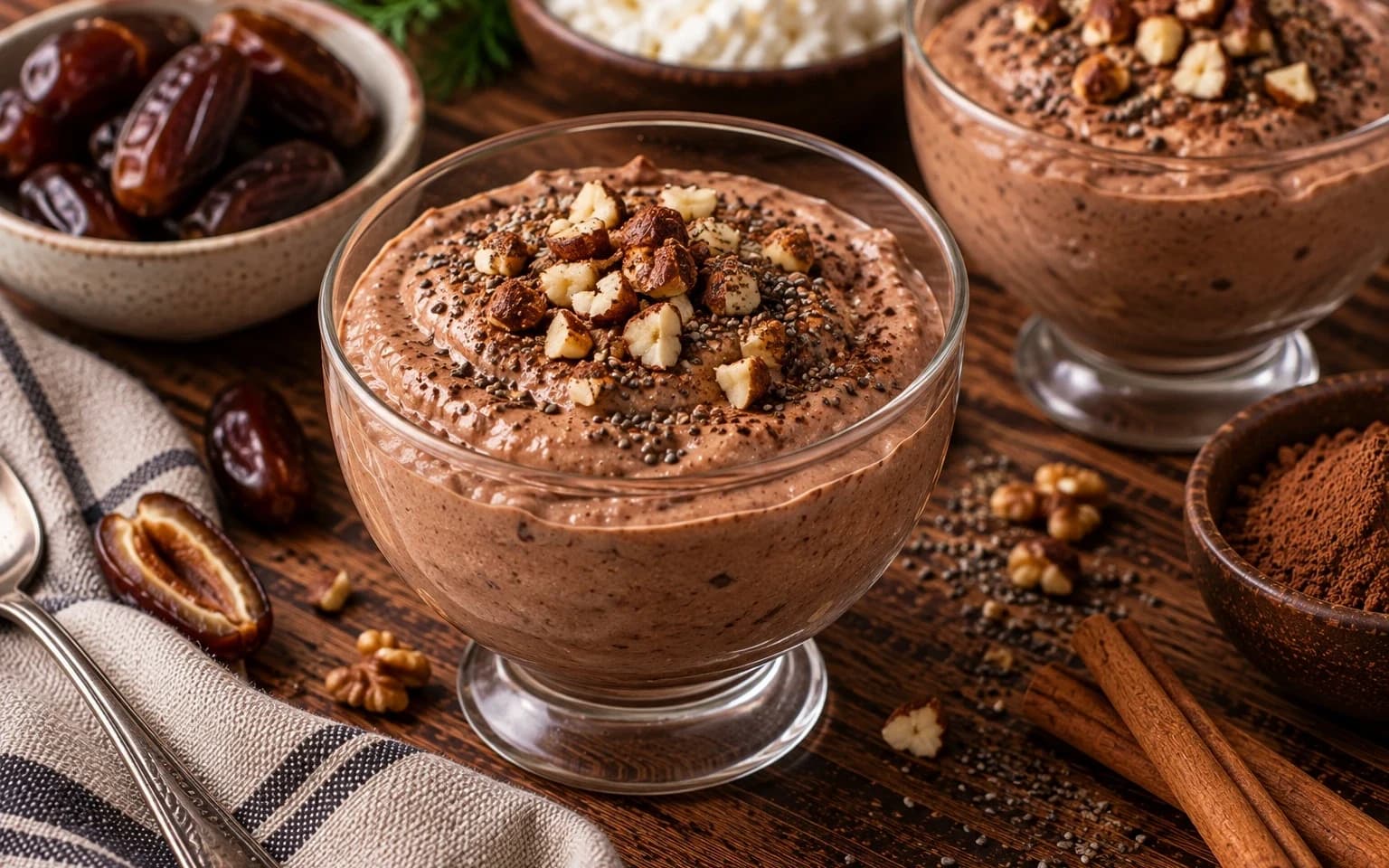 Творожный десерт с финиками и какао