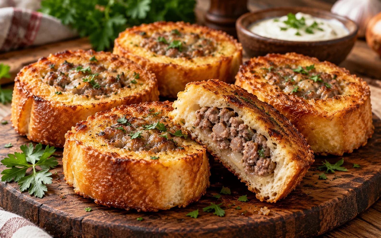 Ленивые беляши из багета с фаршем