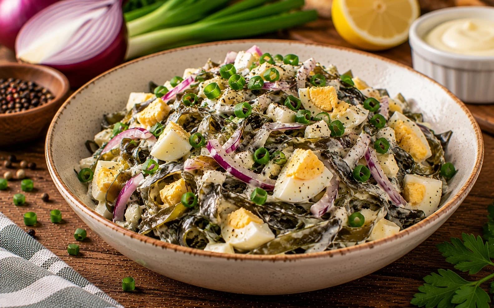 Салат из морской капусты с яйцом