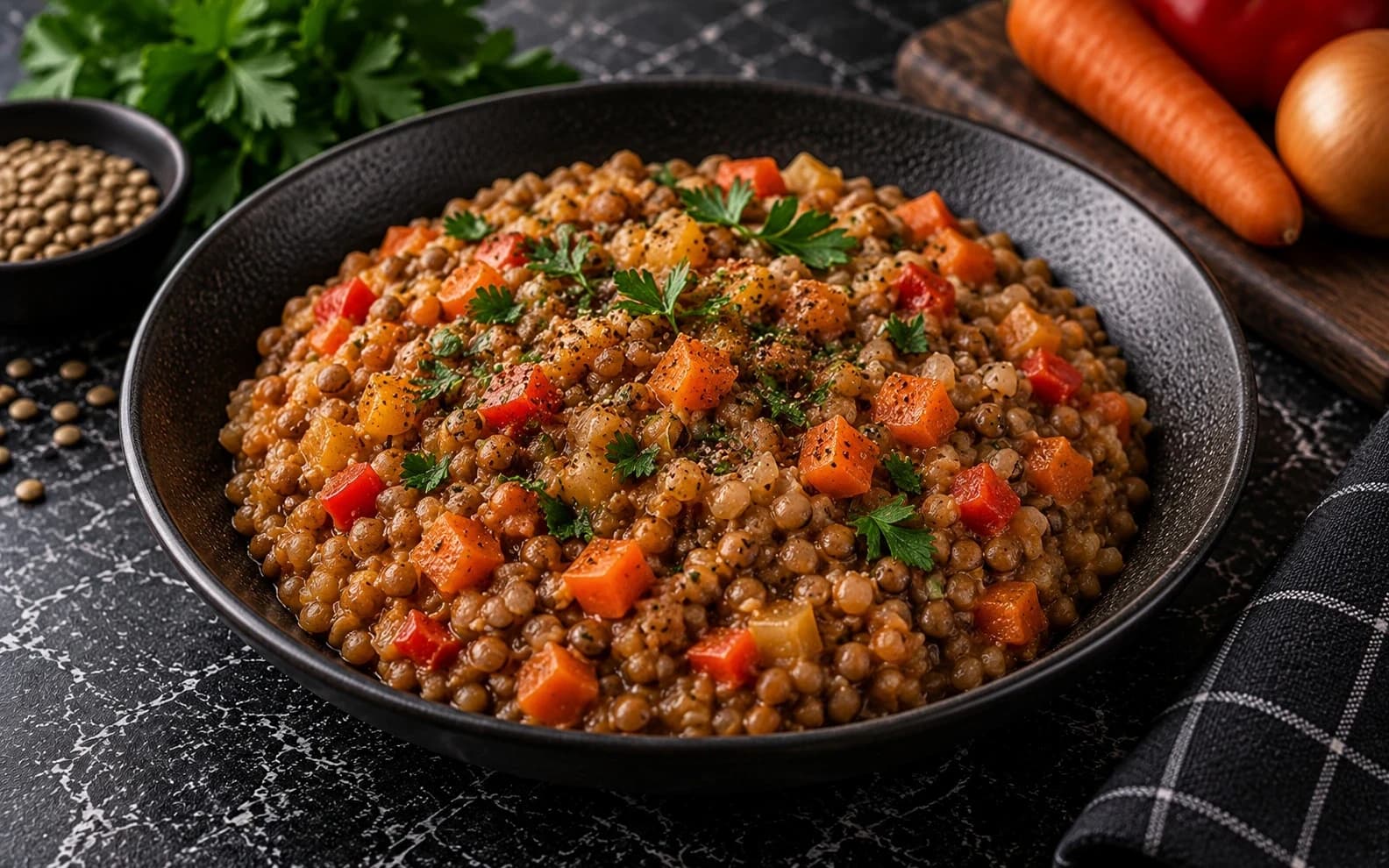 Чечевичная каша с овощами