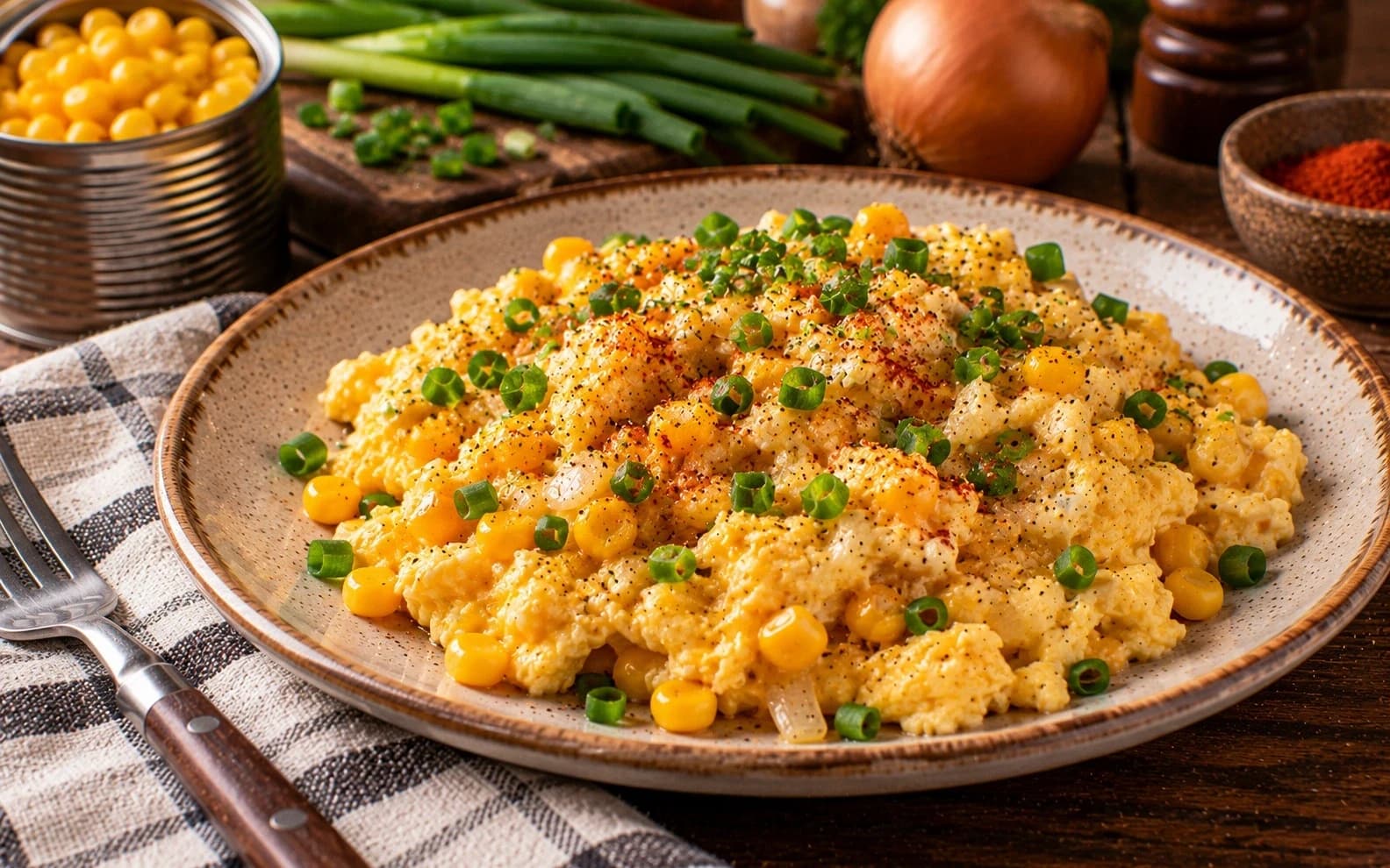 Скрамбл с консервированной кукурузой