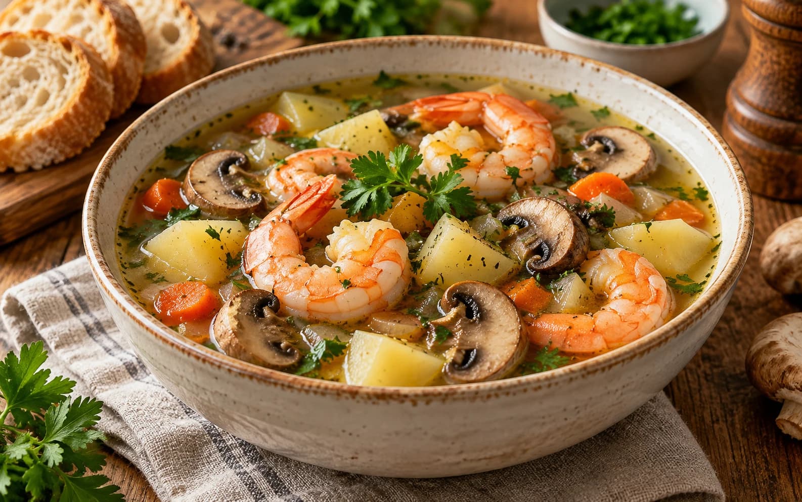Похлёбка Сенши с креветками и грибами из «Подземелья вкусностей»