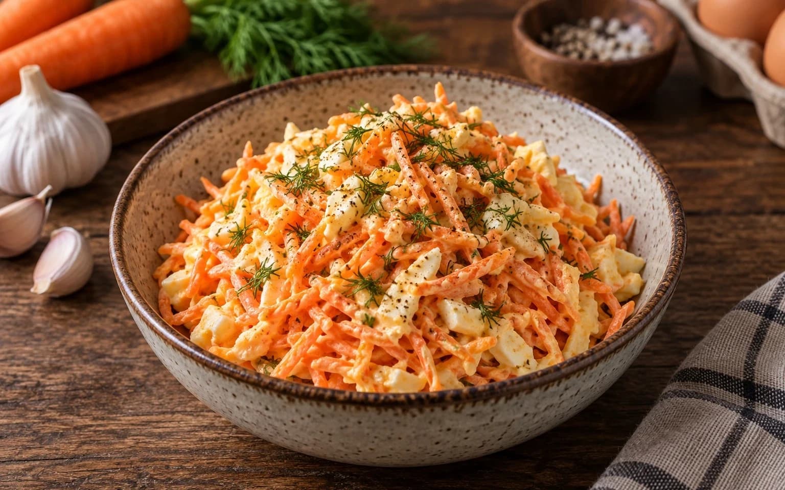 Салат из моркови и яиц с чесноком