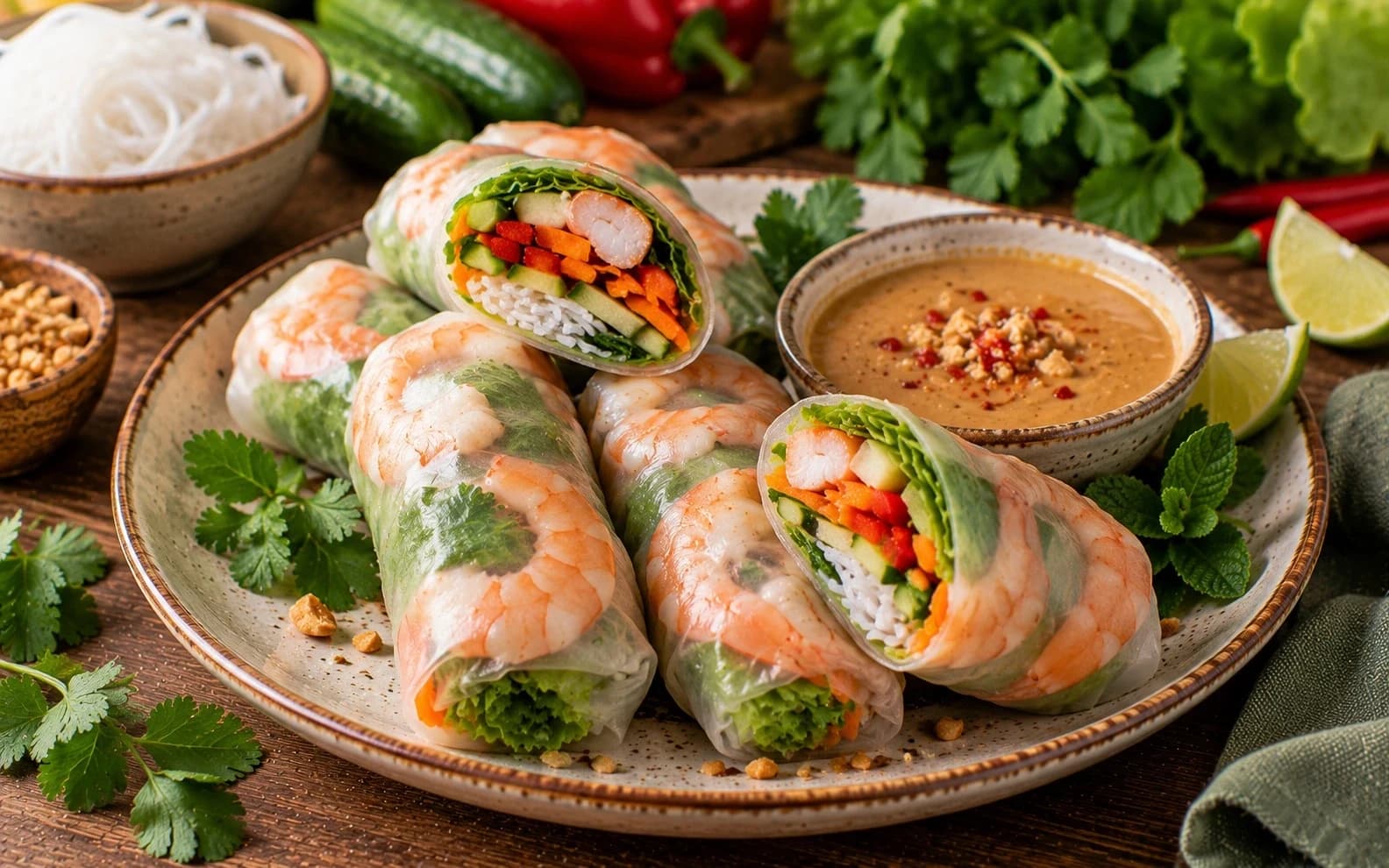 Спринг-роллы с креветками и овощами
