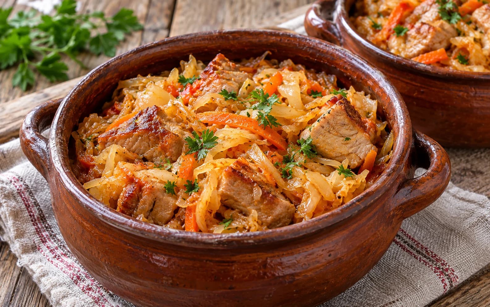 Свинина с квашеной капустой в горшочках