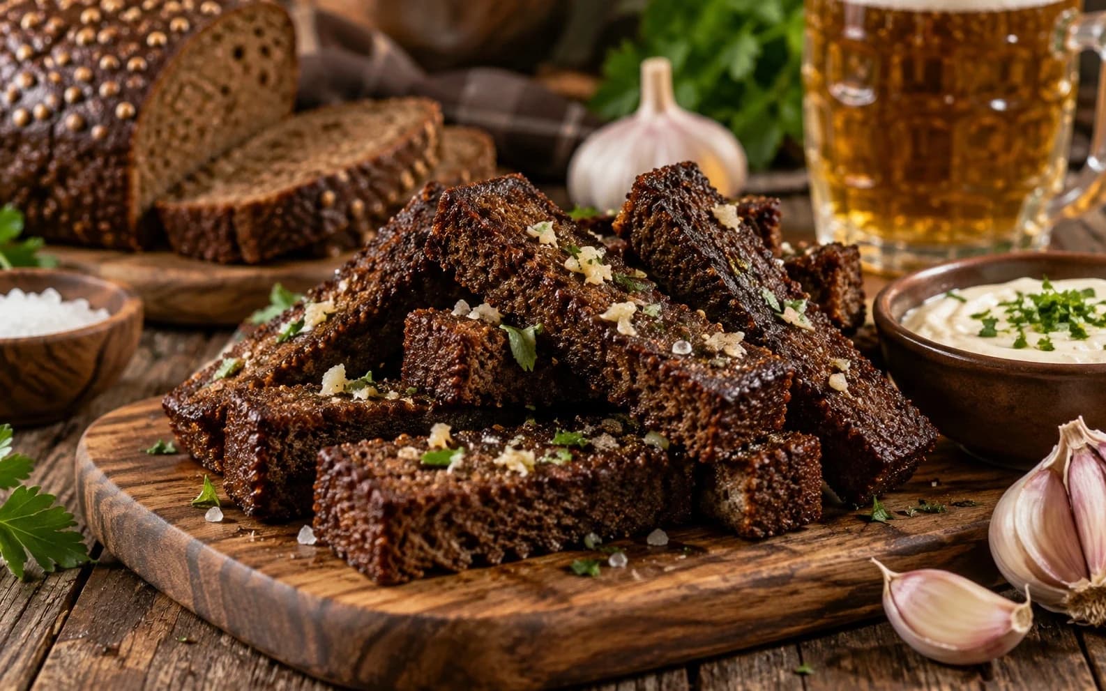 Гренки из бородинского с чесноком