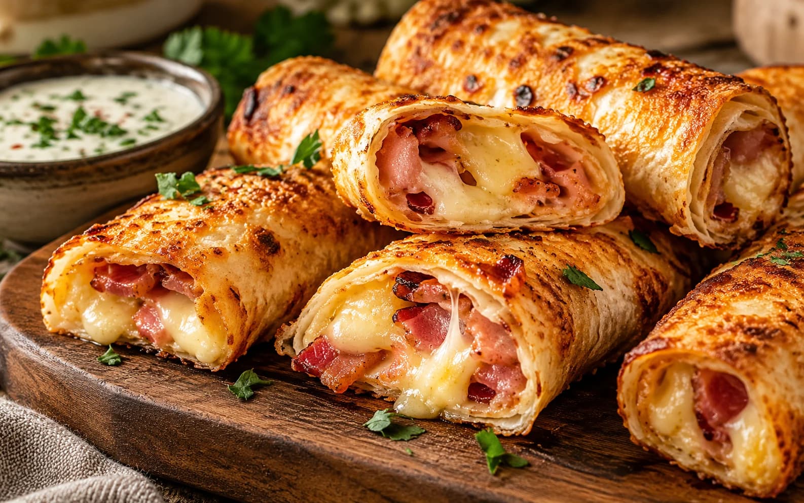 Рулетики из лаваша с беконом и сыром в аэрогриле