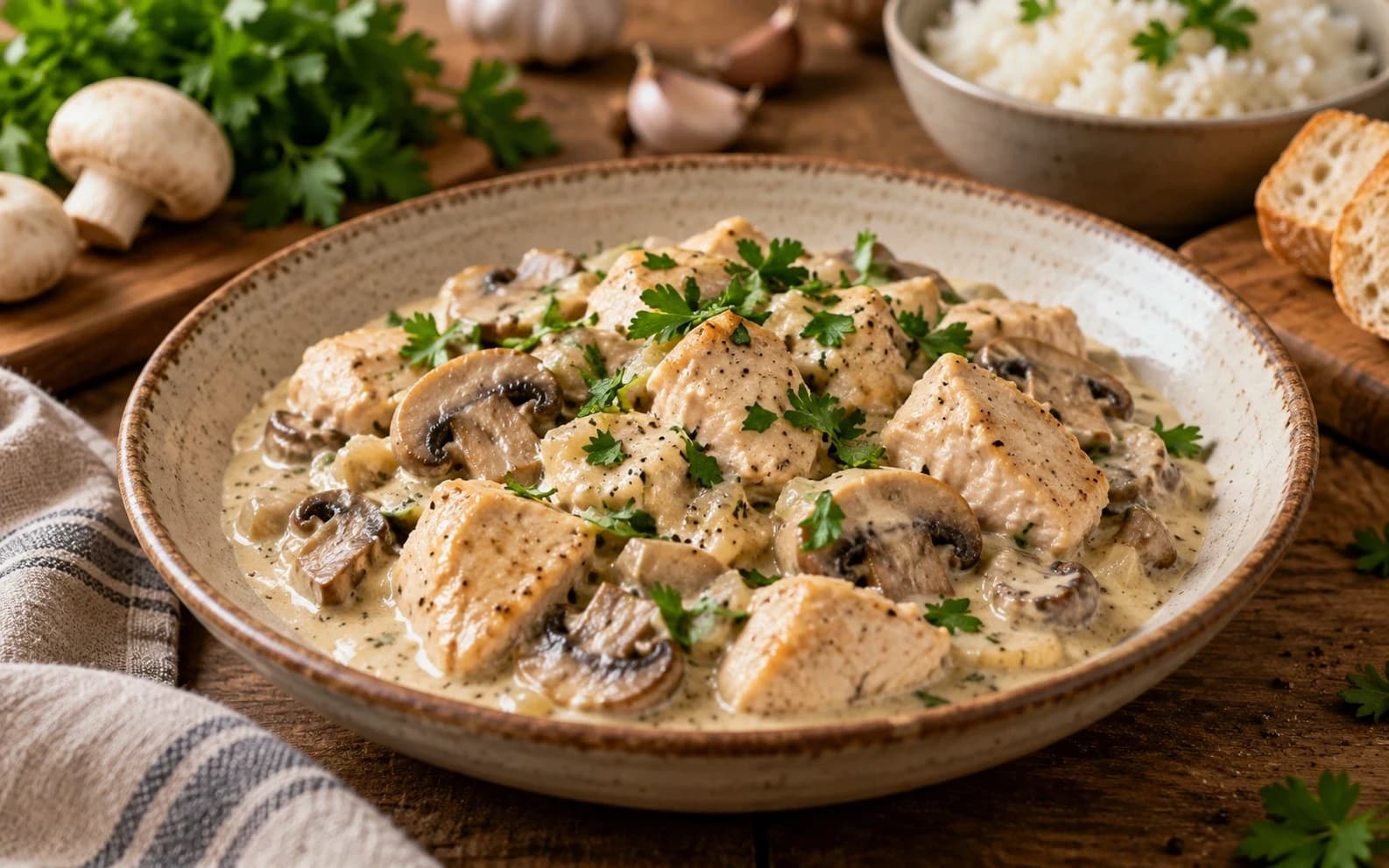 Куриное фрикасе с шампиньонами