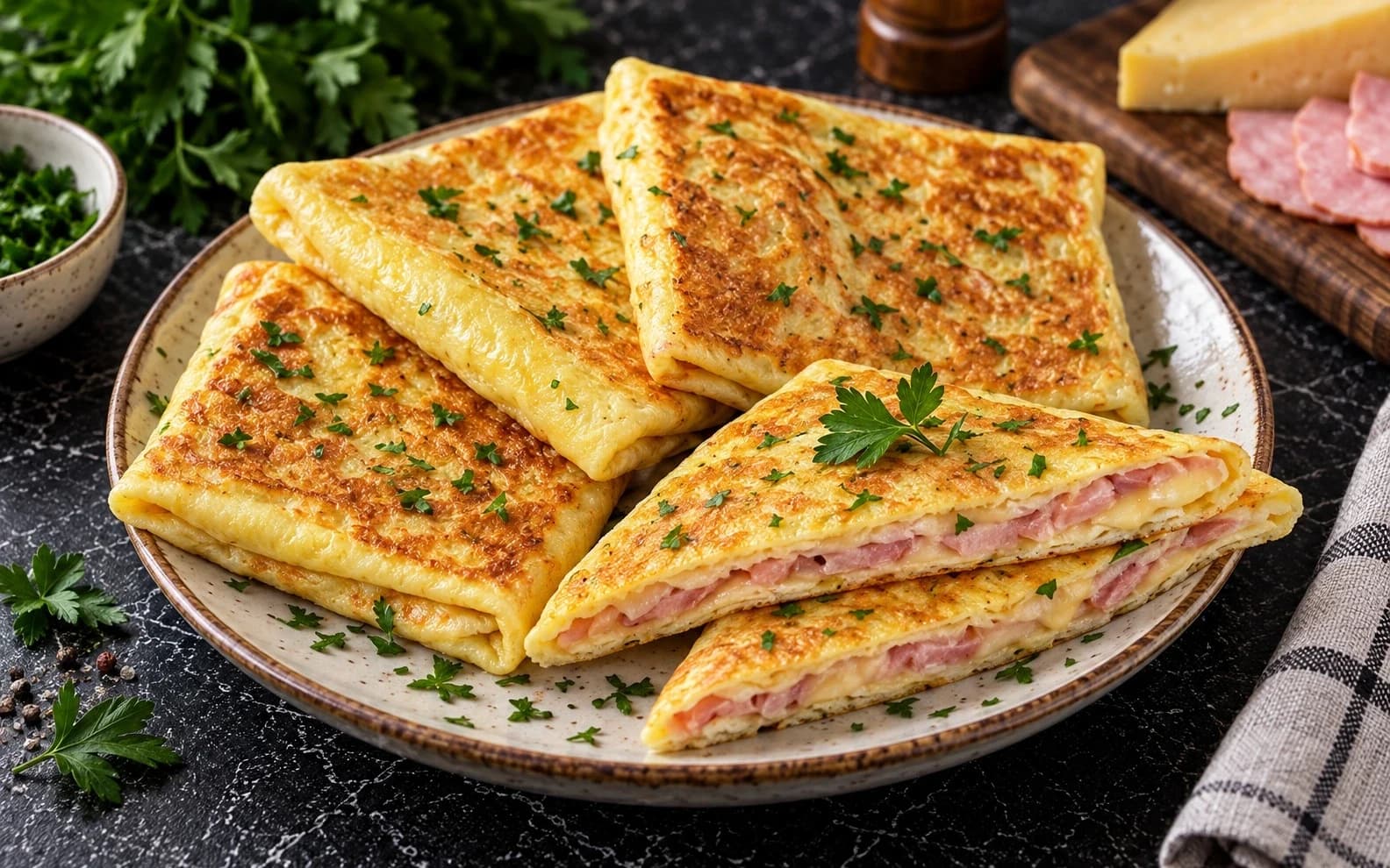Яичные конвертики с сыром и ветчиной