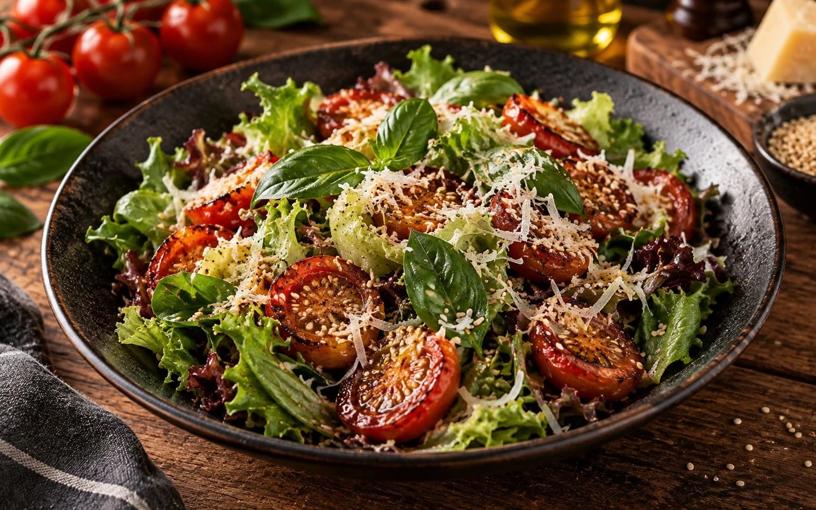 Тёплый салат с жареными помидорами