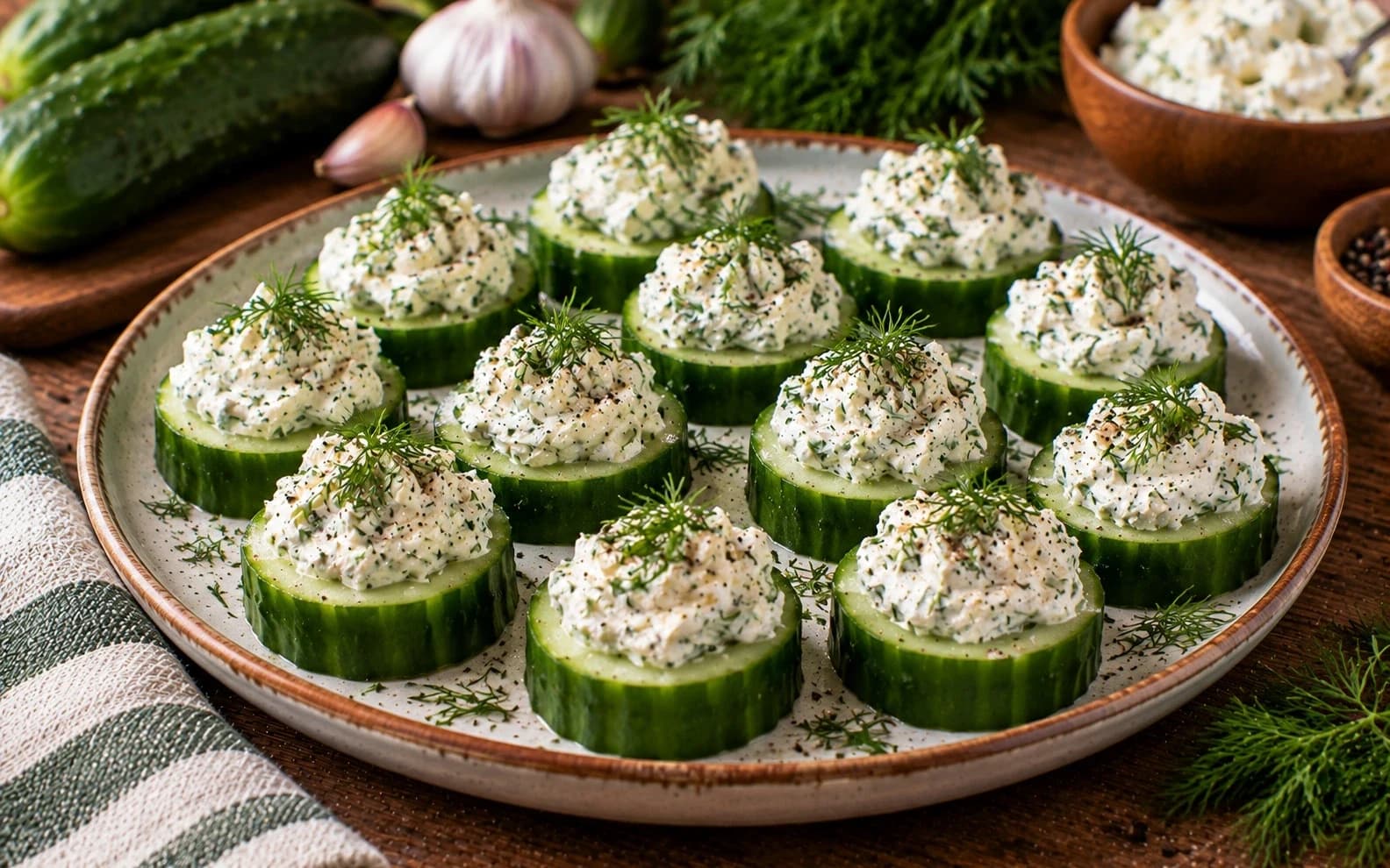 Огурцы с творожным сыром и зеленью