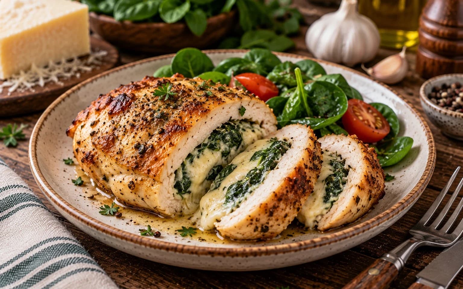 Фаршированная куриная грудка с сыром и шпинатом