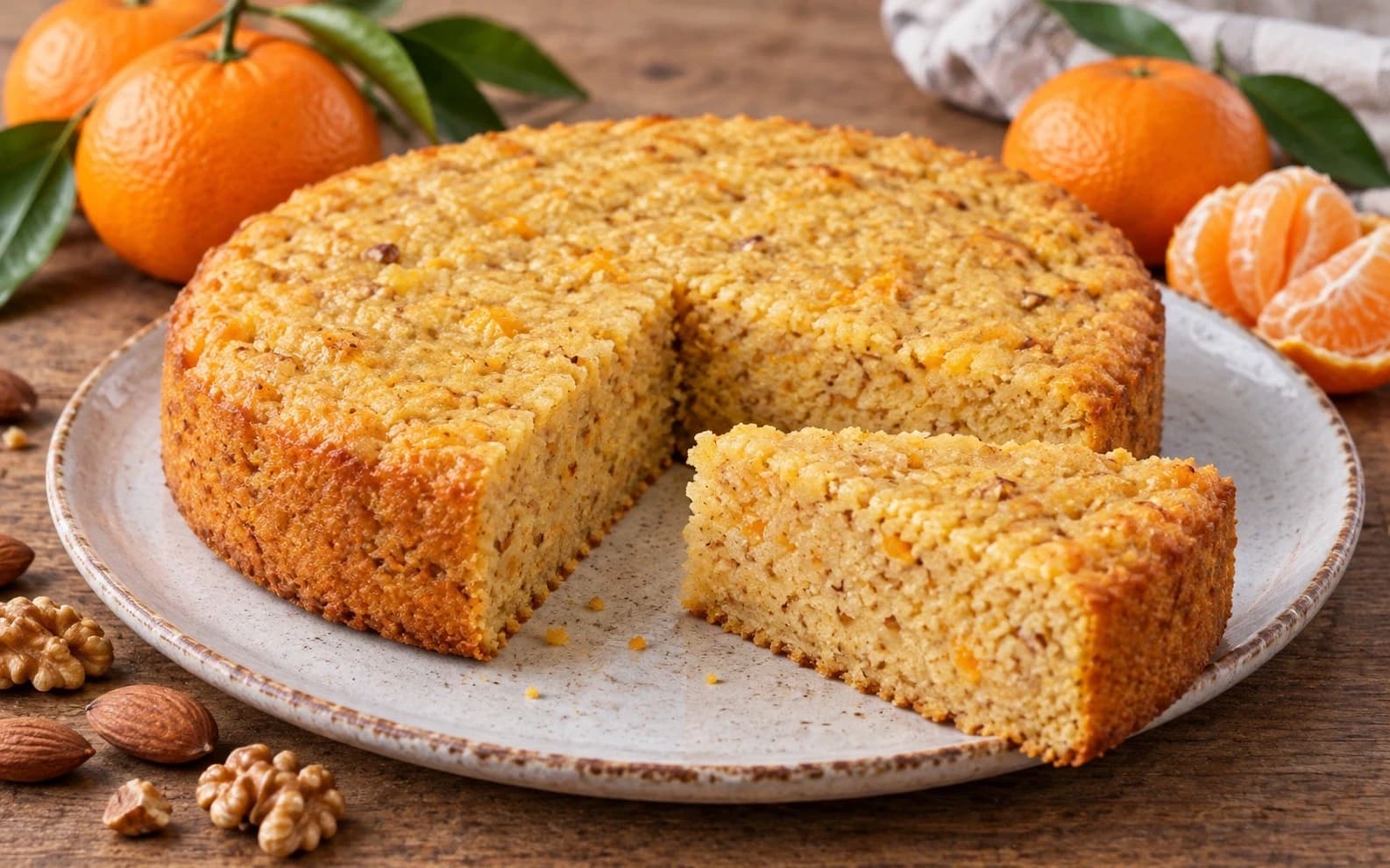 Мандариновый пирог с орехами без муки