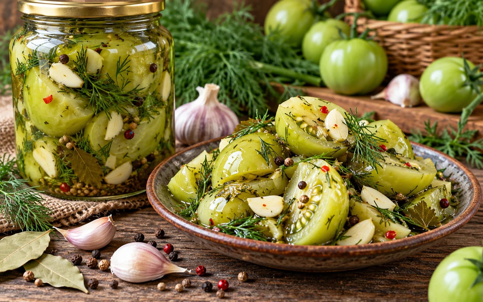 Маринованные зелёные помидоры с чесноком