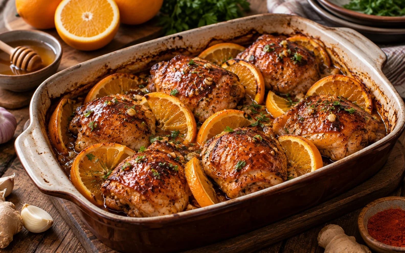 Курица с апельсинами в духовке