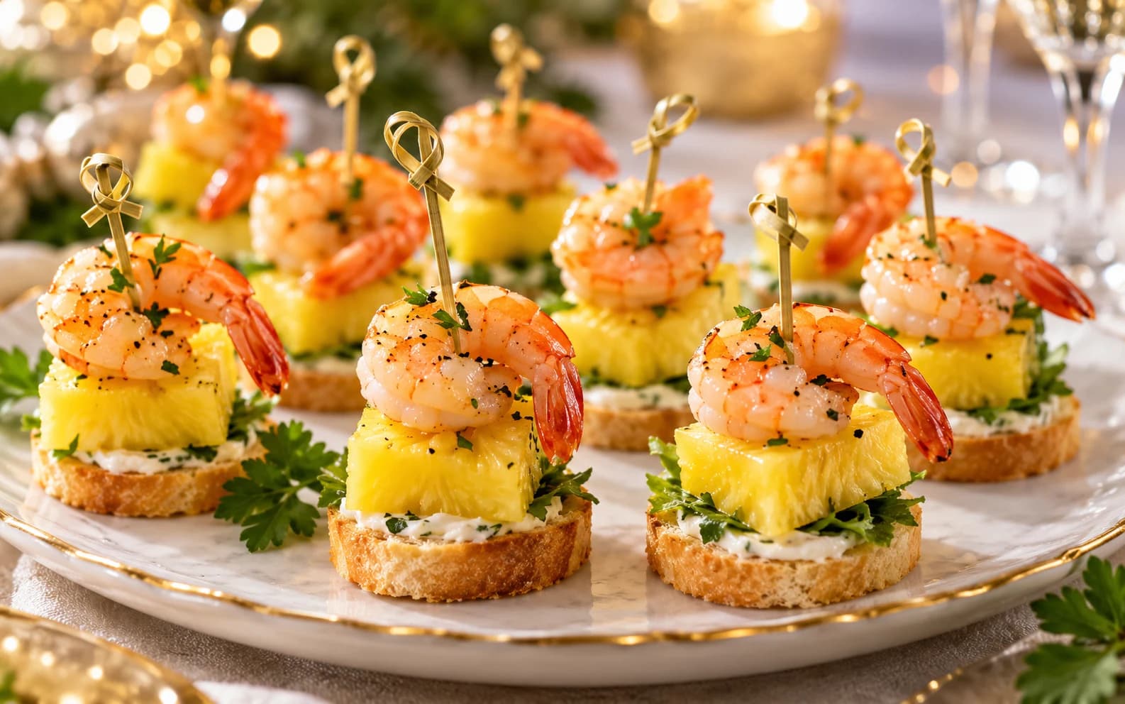 Канапе с креветкой и ананасом