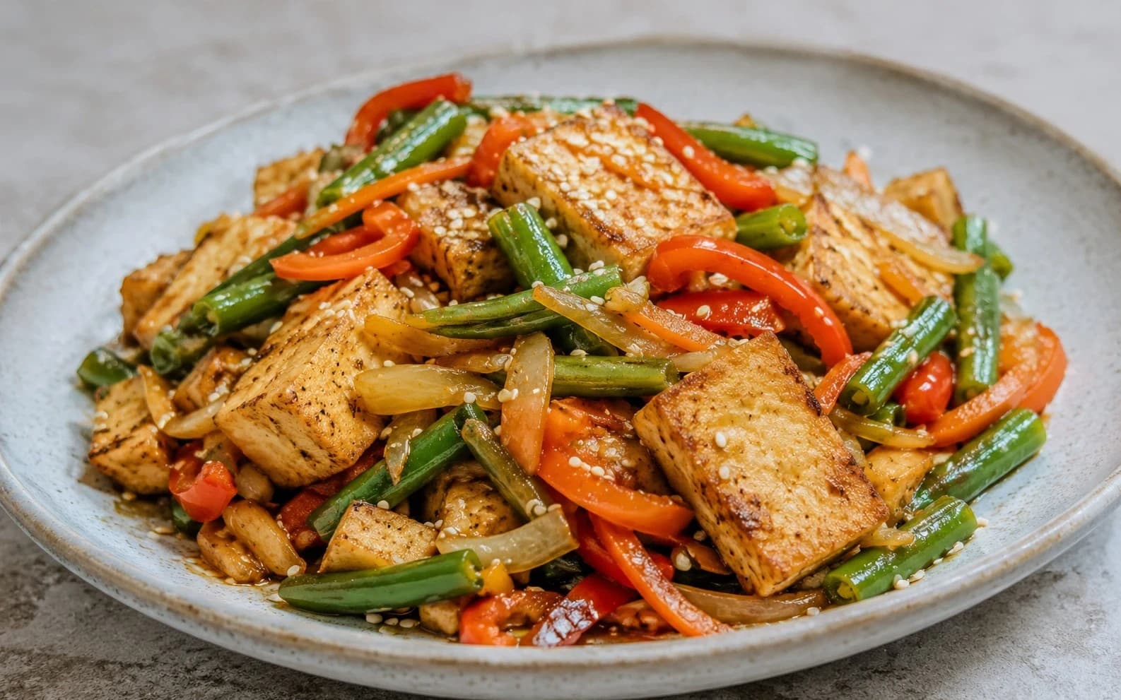 Жареный тофу с овощами