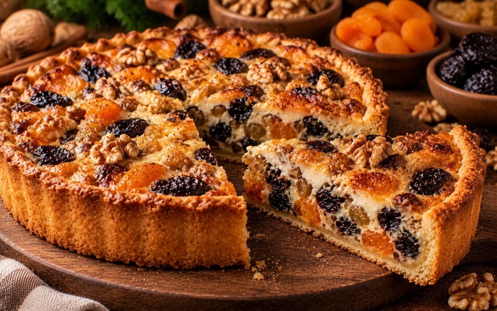Пирог с сухофруктами и орехами