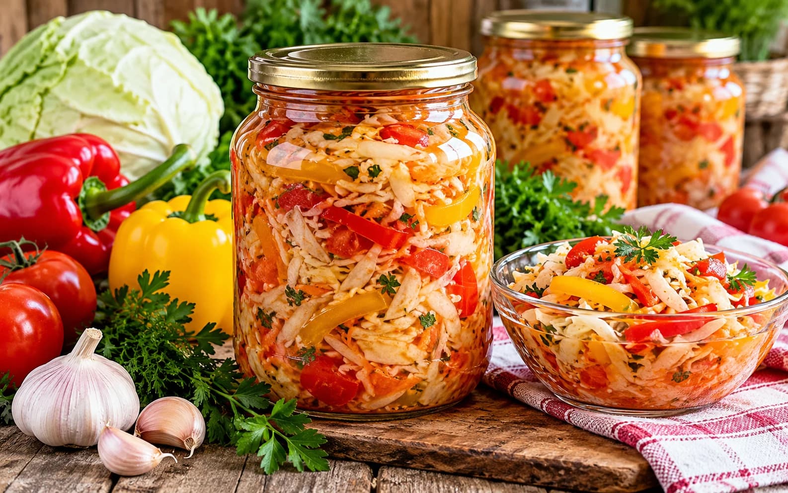 Салат из капусты с перцем и помидорами на зиму