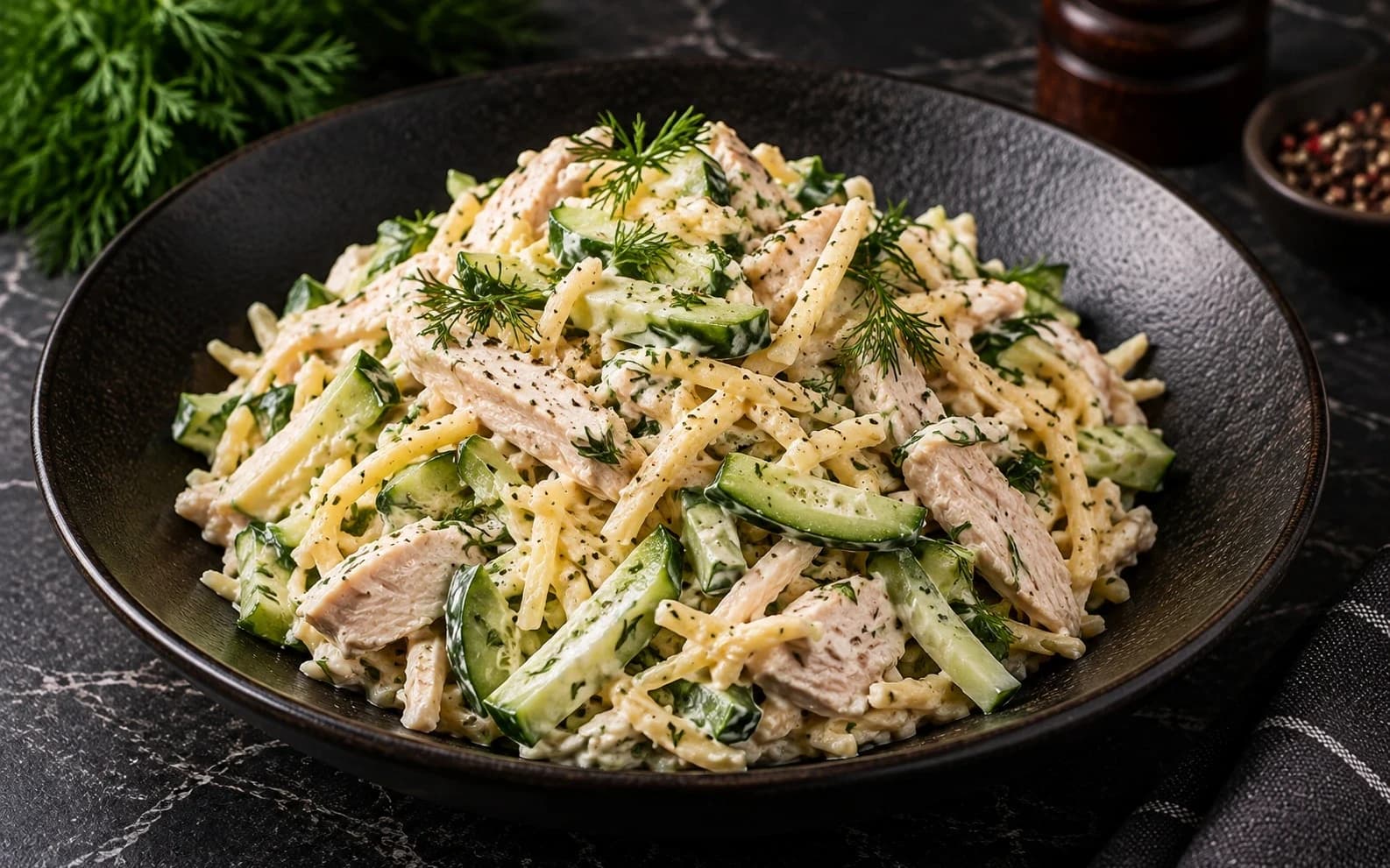 Салат с индейкой, огурцом и сыром