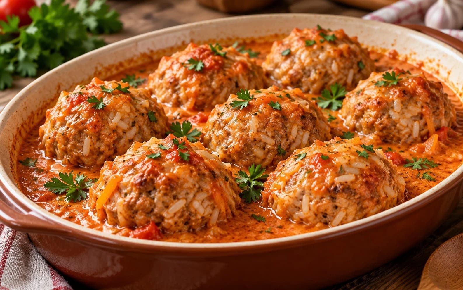 Мясные ёжики с рисом в сливочном соусе
