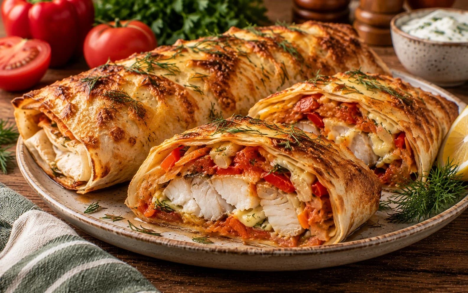 Рыба, запечённая в лаваше с овощами
