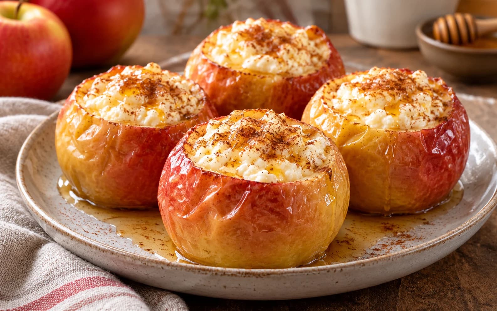 Яблоки, запечённые с творогом и мёдом