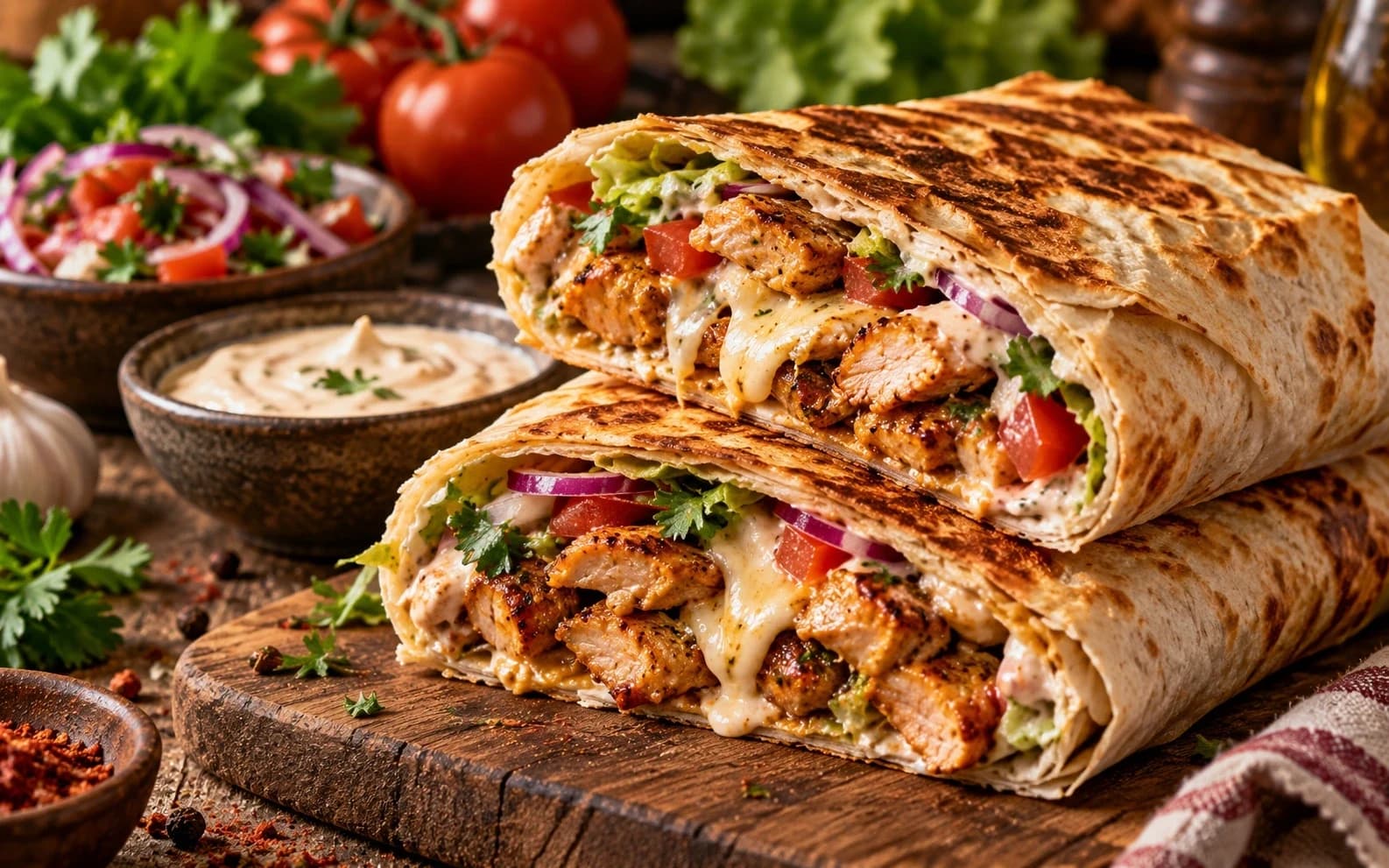 Хрустящая шаурма с чесночной курицей