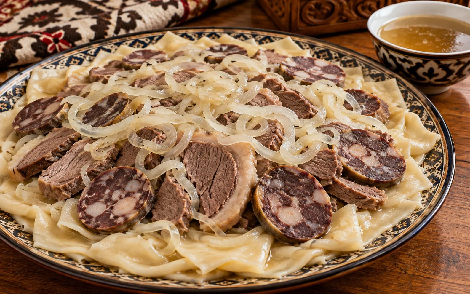 Бешбармак с кониной и казы по-казахски