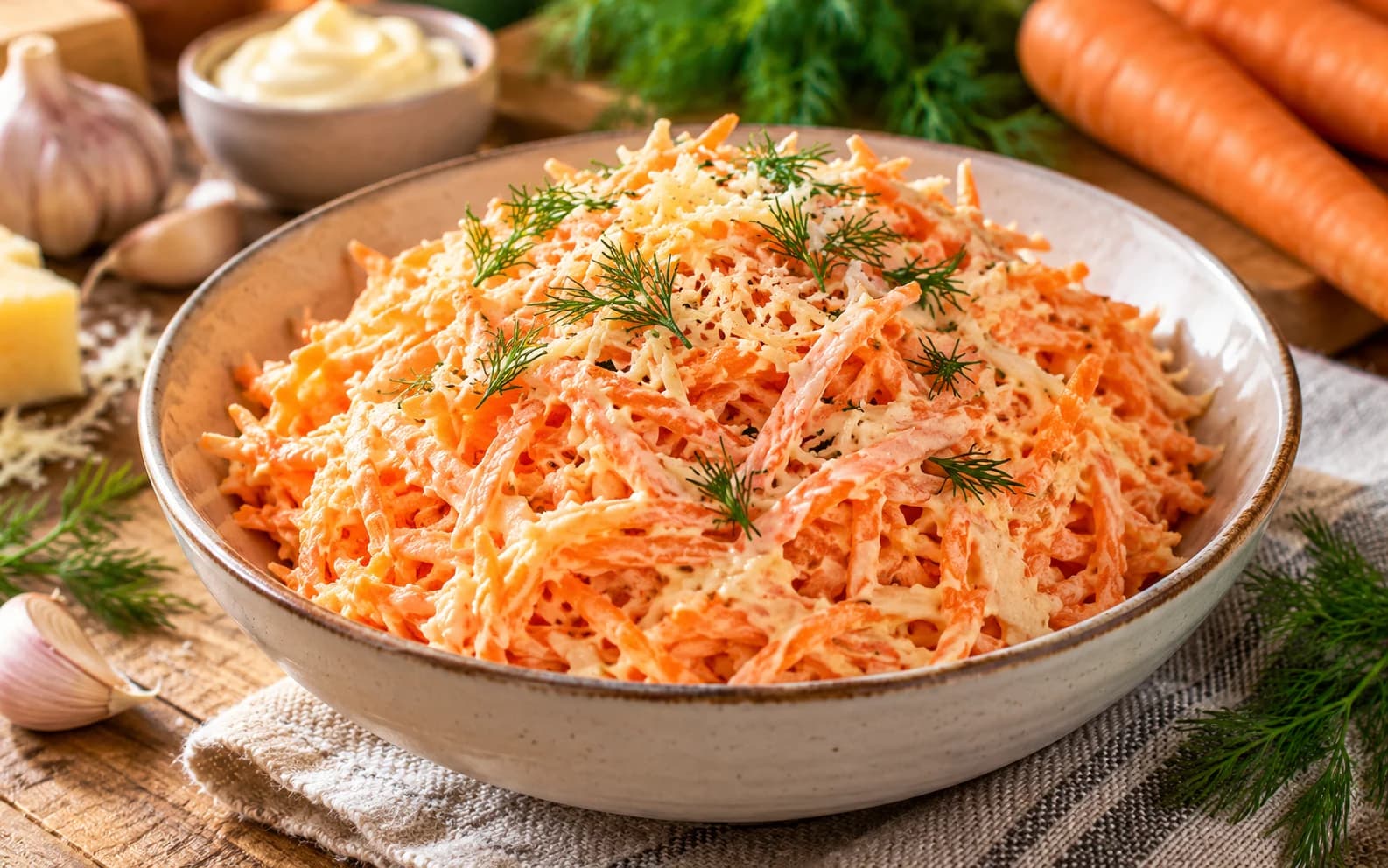 Тёртая морковь с чесноком и майонезом