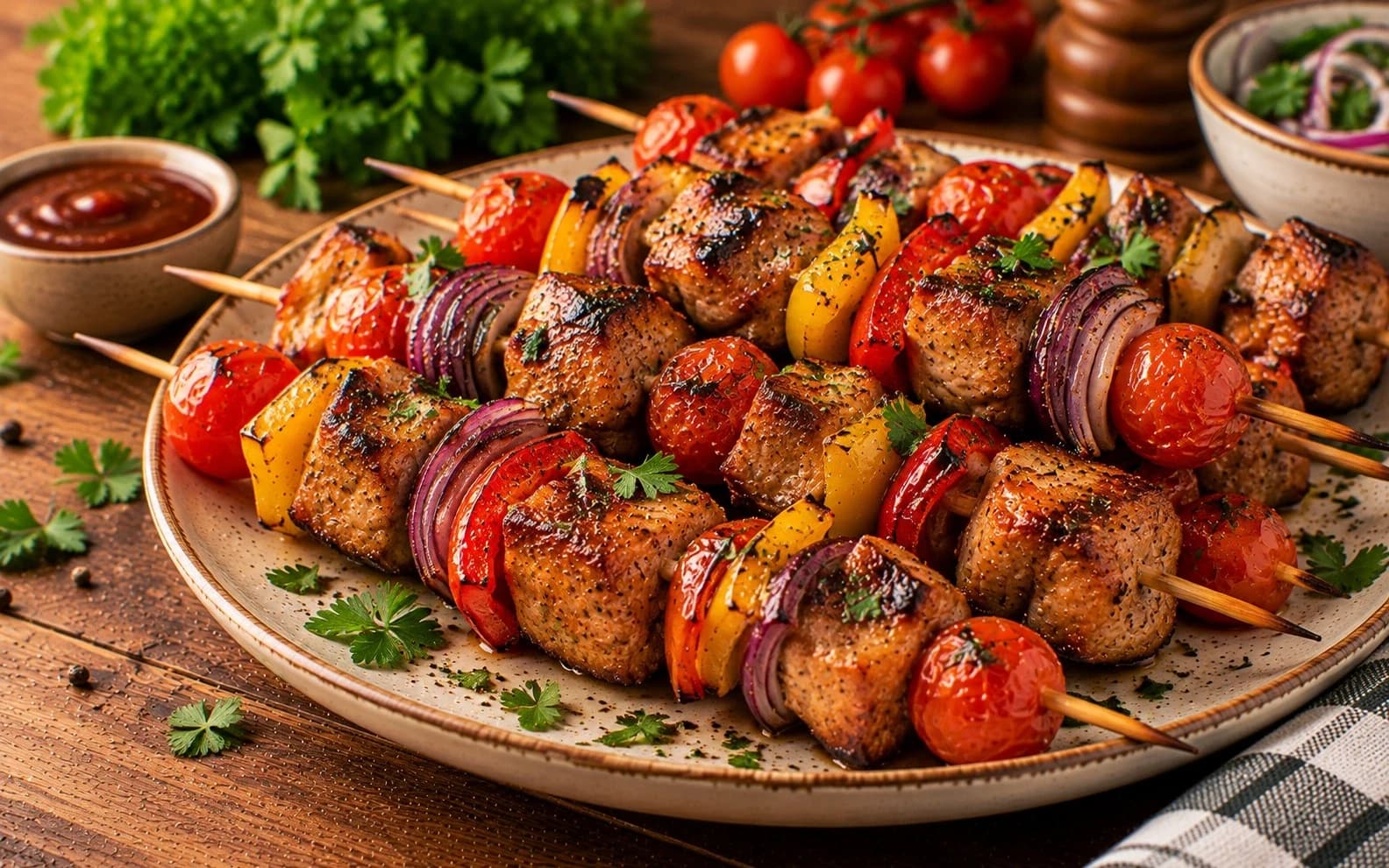 Шашлычки на шпажках с овощами в духовке