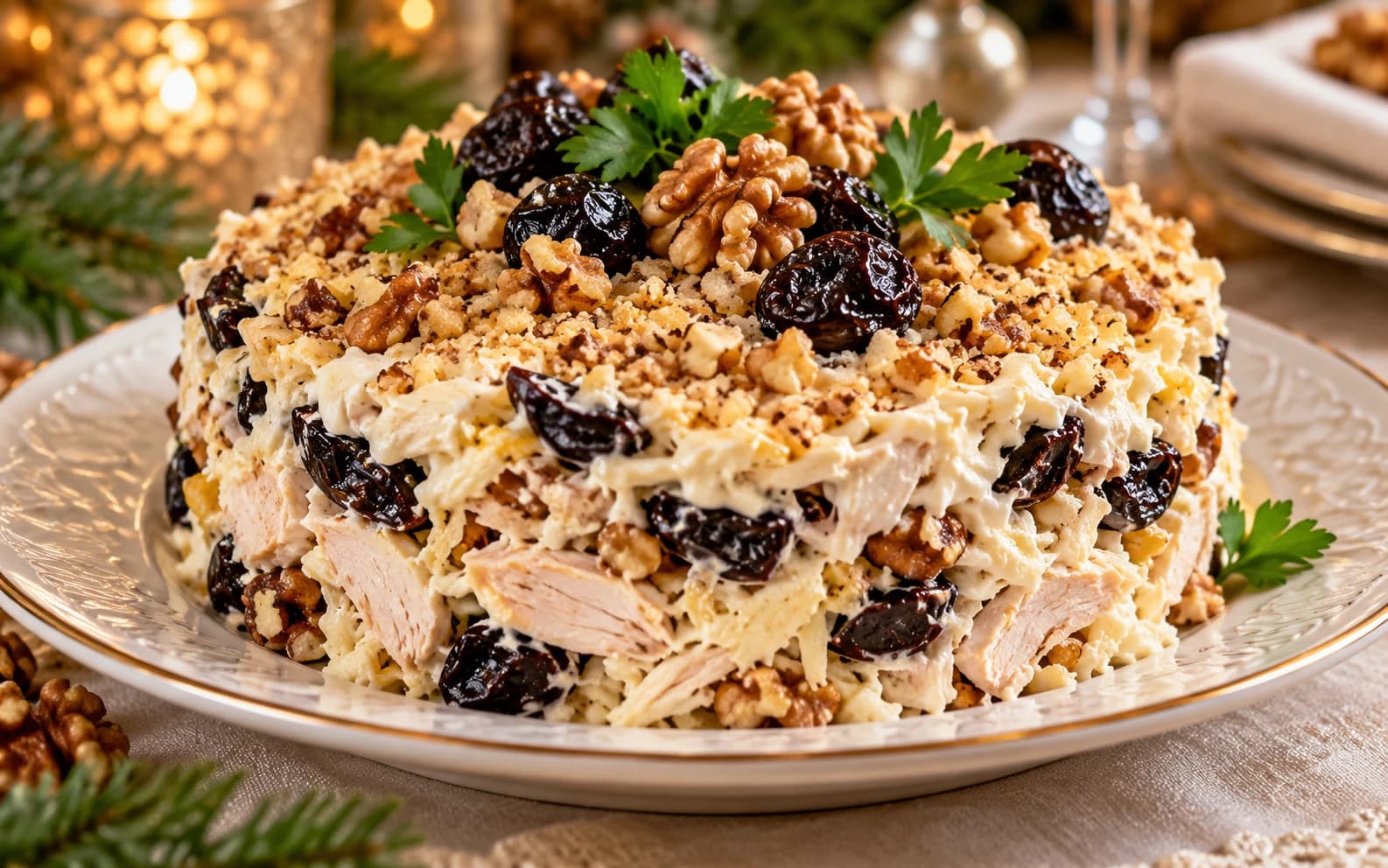 Салат с курицей, черносливом и грецкими орехами